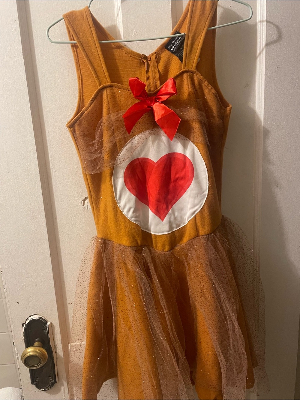 Leg Avenue Girls' Tan Brown Tulle Heart Costume with Red Bow